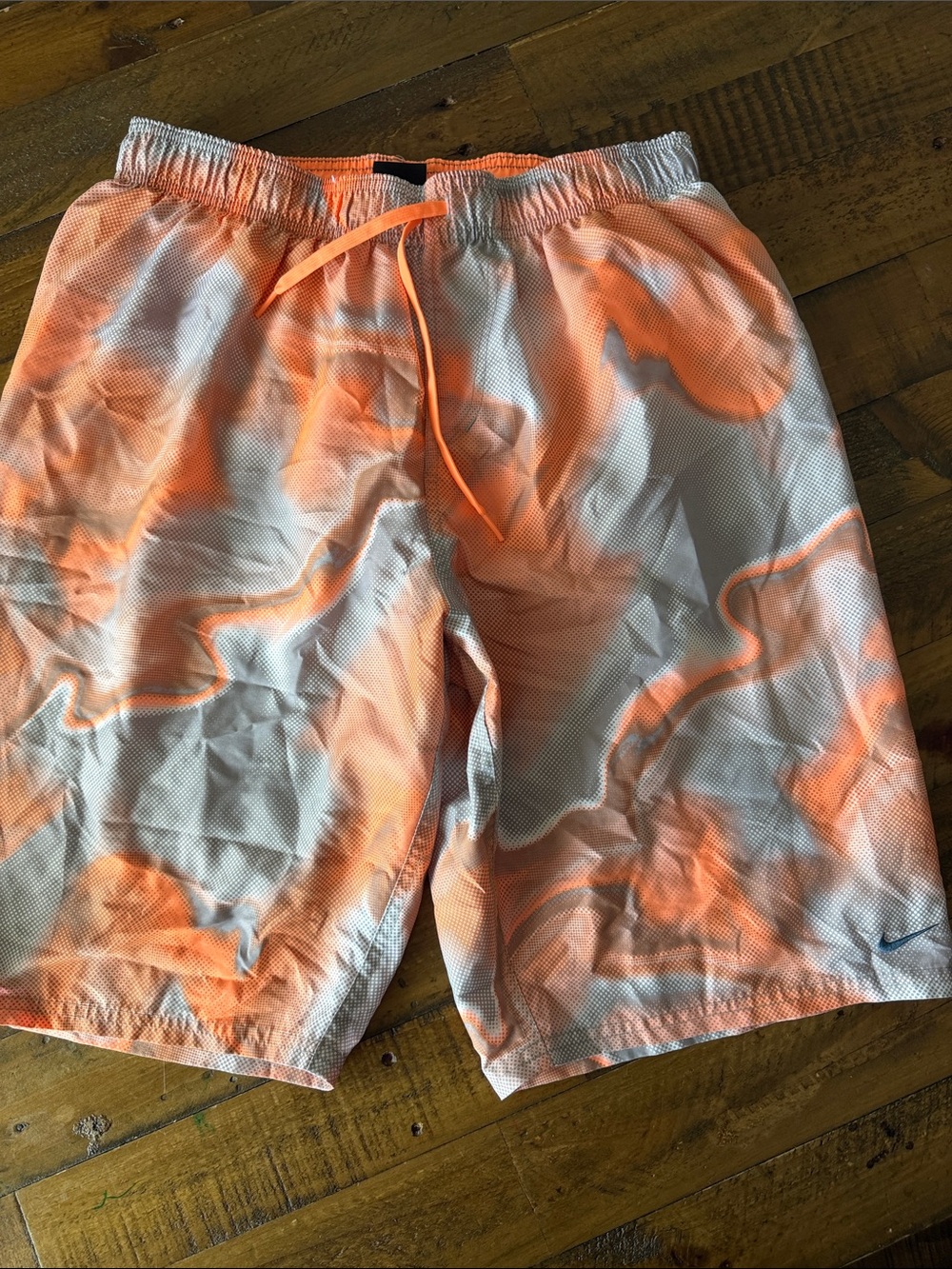 Nike Kids Orange and White Marble-Print Swim Trunks